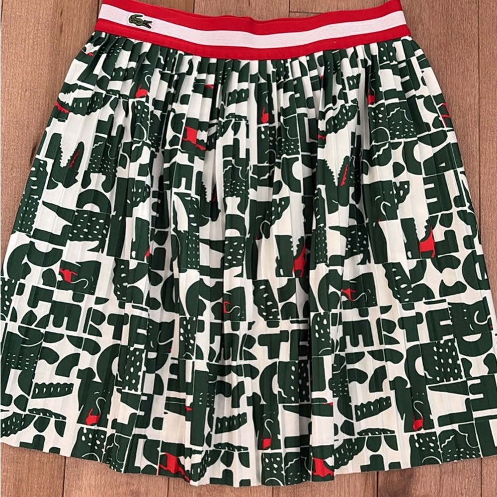 Lacoste Green and Cream Pleated Skater Skirt